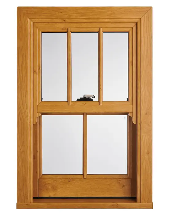 Golden Oak UPVC Vertical Slider Sash Window - Warm Wood Finish