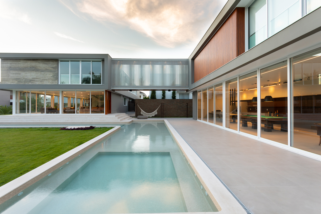 Modern House UPVC Lift and Slide Doors - Pool Area Installation