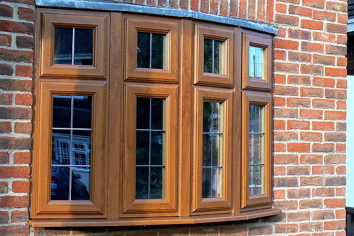 UPVC Bay Window Golden Oak Finish - Close Up
